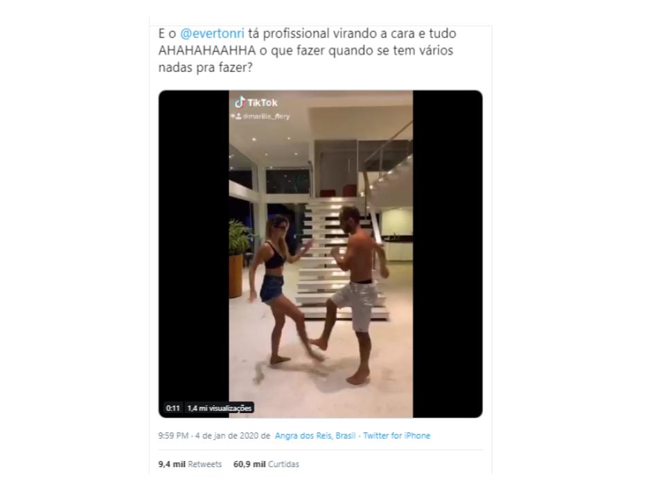 Everton ribeiro e esposa em dança que viralizou no tiktok